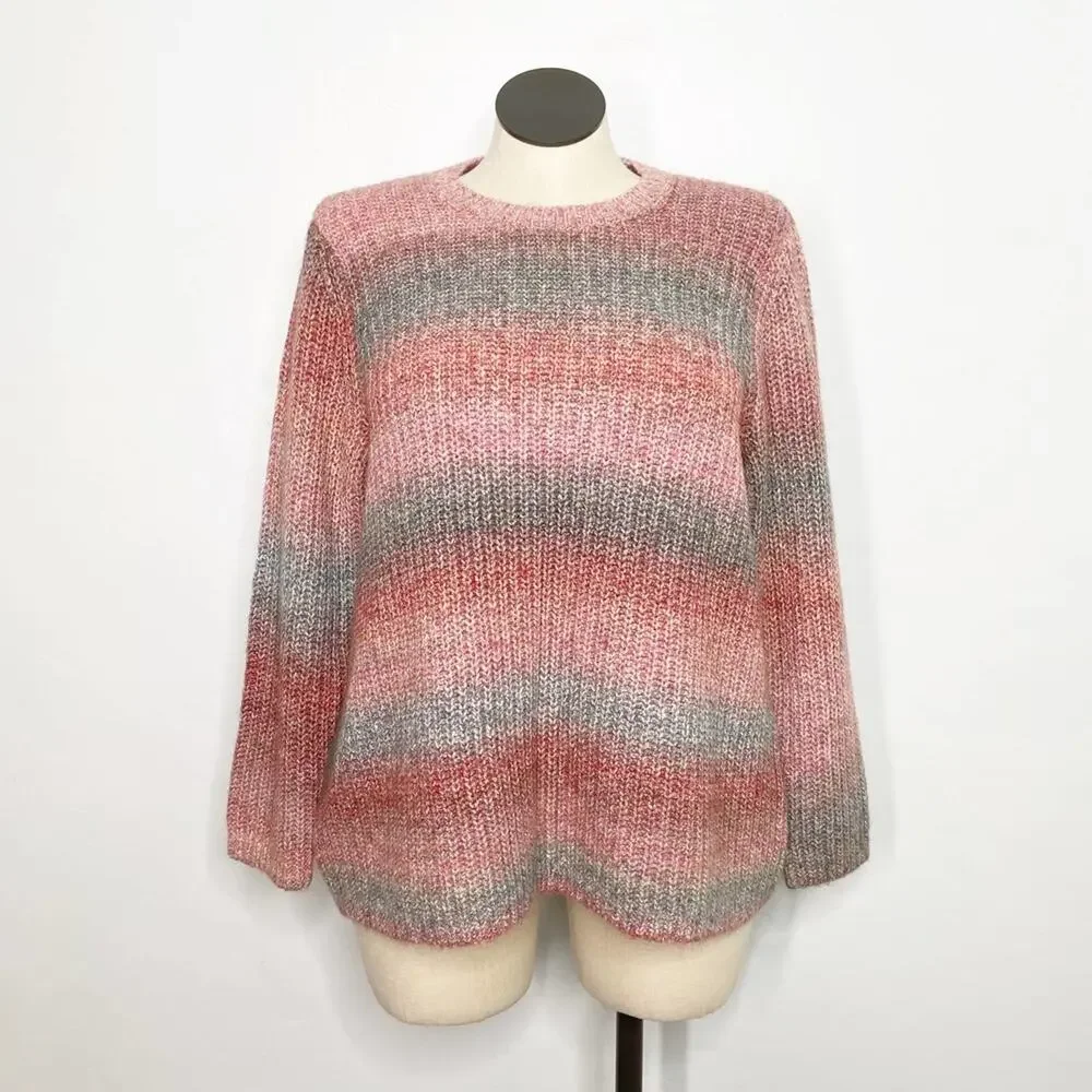NWT J. Jill Gradient Sweater Pink Wool Chunky Knit Preppy Casual Work Size XLP